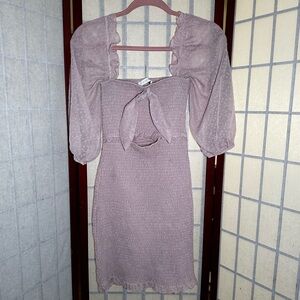 O. Vianca Pink Dress With Puff Sleeves With A Front Opening Mini Dress Large